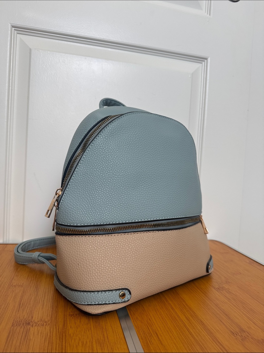 Two-Tone Blue and Beige Women's Mini Backpack